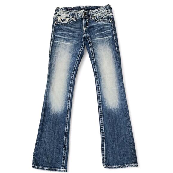 VIGOSS Dallas Bootcut Jeans Thick Stitch Embroidered Flap Pockets Low Rise Sz 2 - Picture 1 of 12